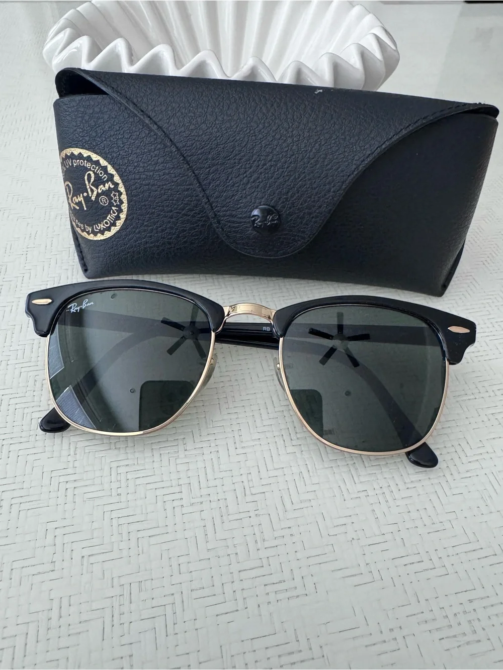 Ray-Ban Clubmaster Black Frame Sunglasses with Gold Hinges - Picture 5 of 6